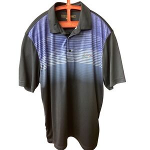 Greg Norman Performance Golf Polo Shirt Men's Large Blue Stripe Shark Logo